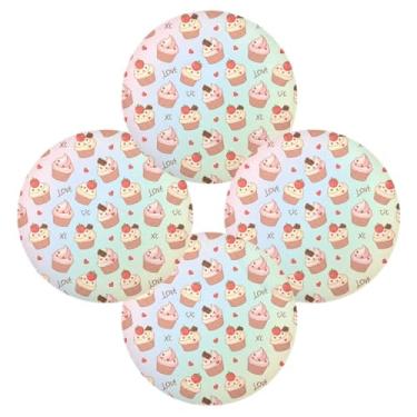 Imagem de Wassud Jogo americano conjunto de 4 tapetes de mesa redondos arco-íris para cozinha e jantar tapetes laváveis resistentes ao calor decoração de mesa 39 cm