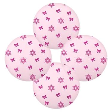 Imagem de Wassud Jogo americano conjunto de 4 tapetes de mesa redondos com arco de flocos de neve para cozinha e jantar tapetes laváveis resistentes ao calor decoração de mesa 39 cm