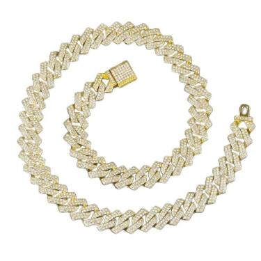 Imagem de Corrente de elos cubanos para homens e mulheres Miami, corrente cubana de ouro 18K, corrente de prata com corte de diamante para homens e mulheres, joias hip hop geladas de 18 mm, 25.59, Strass