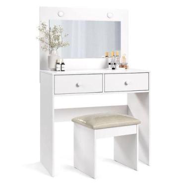 Imagem de Penteadeira Camarim E Banqueta Maia Com Almofada Branco - Luapa Móveis