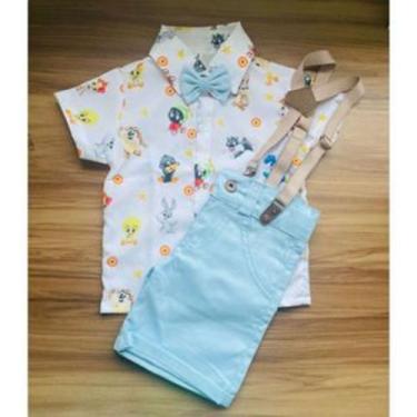 Imagem de Conjunto Menino Infantil Luxo Temático Looney Tunes Baby + Bermuda Azu