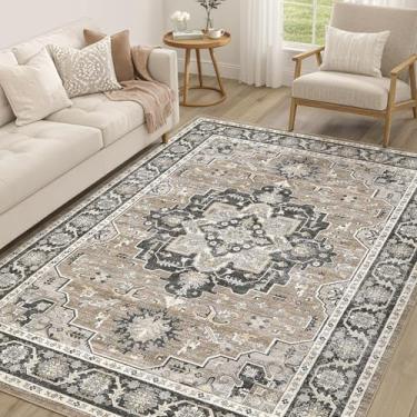 Imagem de Tapete vintage para sala de estar, 12 x 20 cm, grande, macio, lavável, tradicional, desgastado, para quarto, tapete para decoração de casa e escritório, preto e marrom