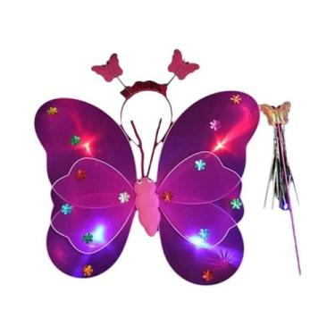 Imagem de Conjunto De Três Peças De Asas De Borboleta Luminosa E Varinha Mágica 