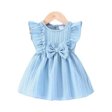 Imagem de Vestido Azul Com Babados E Laço Para Bebês Meninas De 0 a 3 Anos, Esti