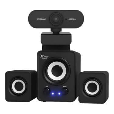 Imagem de Kit Webcam Full HD 1080p Dobrável com Microfone Integrado + Caixa de Som Subwoofer 10W, Plug and Play, Ideal para Home Office, Aulas Online e Reuniões