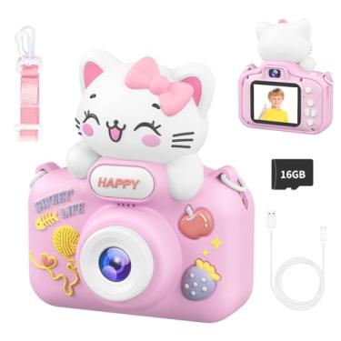 Imagem de Câmera infantil 1080p para meninas de 3 a 12 anos, brinquedo de selfie de lente dupla com cartão SD de 16 GB, presente de câmera digital rosa com capa protetora