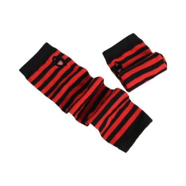 Imagem de Luvas De Inverno Unissex Quentes De Manga Longa Sem Dedos Listradas Es