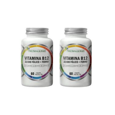 Imagem de Kit 2 Vitamina B12 Metilcobalamina + Ácido Fólico + Ferro 2X60 caps Flora Nativa-Unissex