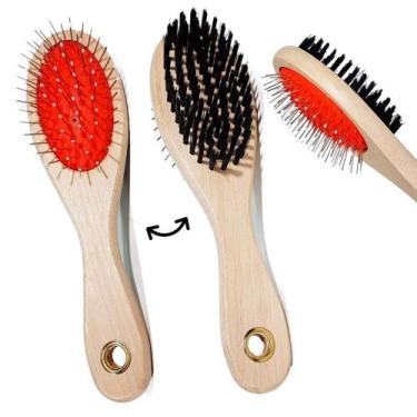 Imagem de Escova Pet Dupla Pinos C/Bolinhas E Macia Rasqueador 22x7 cm - Rio Tij