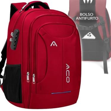 Imagem de Mochila Bolsa Masculina Feminina Notebook Anti Furto Reforçada Semi Impermeável Escolar Faculdade Trabalho Viagem Resiste com Cadeado (Vermelho)