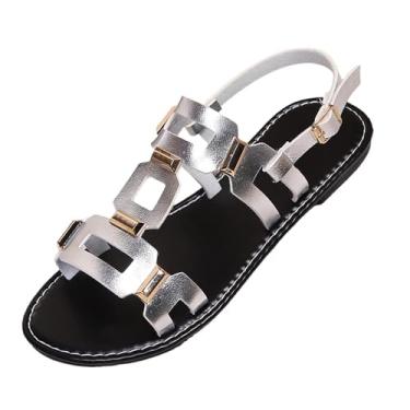 Imagem de Tênis feminino moderno primavera e verão salto grosso elegante embrulhado salto baixo bico aberto vintage moderno, Prata, 34