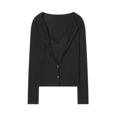 Imagem de Jaqueta Feminina Vintage De Renda Cropped Com Botões, Cardigã De Tricô