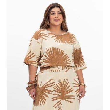 Imagem de Blusa Manga Curta Feminina Plus Size Secret Glam Bege, Plus G2, Bege