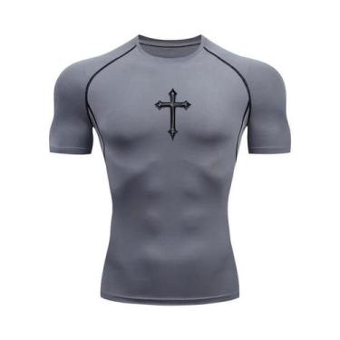 Imagem de Camiseta Masculina De Compressão Com Estampa De Cruz Cristã, Secagem R