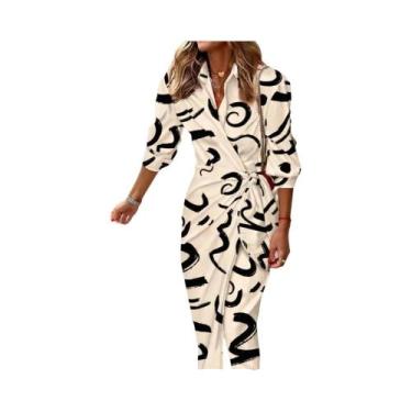 Imagem de Vestido Casual Elegante Feminino Com Estampa E Gola Lapela Estilo Cami