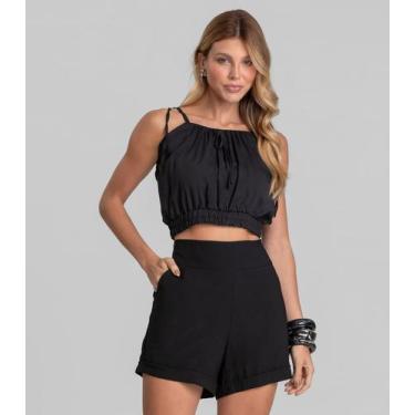 Imagem de Shorts Feminino Cós Largo Em Alfaiataria Dianna Preto, GG, Preto