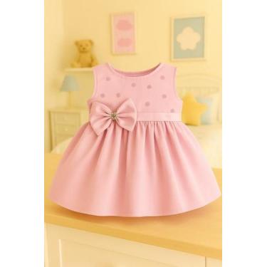 Imagem de Vestido Infantil com Bordado Laço Dourado Vestidinho Retrô Luxo E Eleg