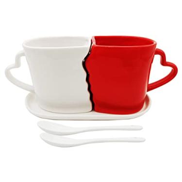 Imagem de Conjunto de canecas grandes de beijo de 473 ml para casais, duas xícaras de café e pires, presentes de amor para aniversário, casamento, dia dos namorados, aniversário, noivado, utensílios domésticos