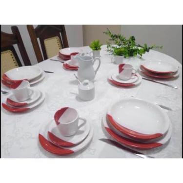 Imagem de Conjunto de utensílios de mesa Pratos e xícaras de porcelana Conjunto completo (10,Vermelho)