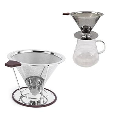 Imagem de ZAWELIYO Filtro de café de Aço Inoxidável, Design de Camada Dupla 304 Produto Comestível para 1-6 Copos, Com Suporte para Cafeteira por Gotejamento e Despeje sobre