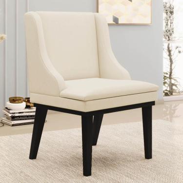 Imagem de Kit 4 Cadeiras Estofadas Para Sala De Jantar Base Fixa De Madeira Preto Lia Linho Bege - Ibiza