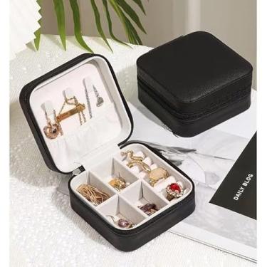 Imagem de Porta Joia De Bolsa Para Viagem Portátil caixa de armazenamento bolsa anel colar Bom Presente(1 Peça-PRETO)