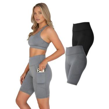 Imagem de Kit 2 Bermudas Fitness Feminina Bolsos Laterais Para Celular Cor:Cinza