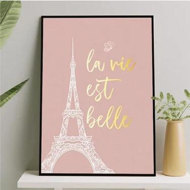 Imagem de Quadro Torre Eiffel La Vie Est Belle 33X24Cm Com Vidro Preta