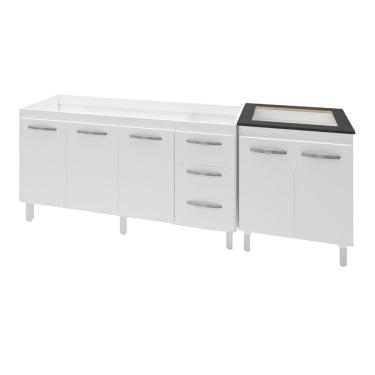 Imagem de Armário Cozinha Gabinete Pia De 150 cm Diana Com Balcão Cooktop 4 Bocas Branco Jade