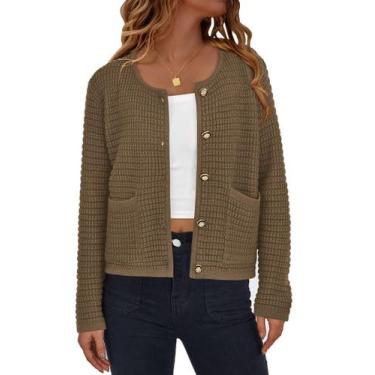 Imagem de Suéter PRETTYGARDEN Cardigan de Tricô com Botões Verde Militar Escuro 