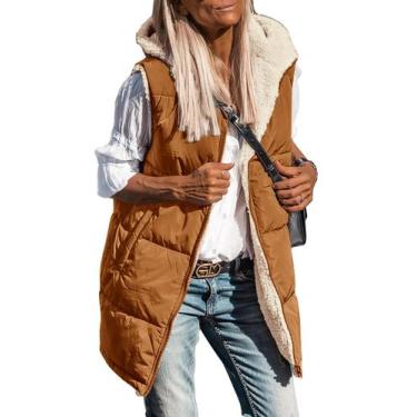 Imagem de Colete Reversível com Capuz Marrom PRETTYGARDEN 2025 Feminino Tamanho 