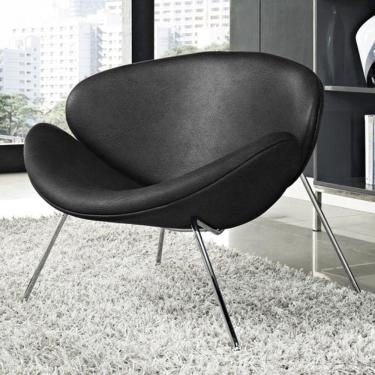 Imagem de Poltrona Trevo Couro Natural Preto Base Cromada