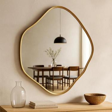 Imagem de Espelho Orgânico 70x50 Moldura Cobre Alumínio Parede Design Moderno De