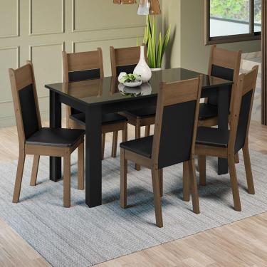 Imagem de Conjunto Sala De Jantar Mesa Tampo De Vidro 6 Cadeiras Zoe Madesa Preto/rustic