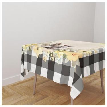 Imagem de Toalha De Mesa 4 Lugares Feliz Páscoa Casal Coelhos e Flores 140x140cm