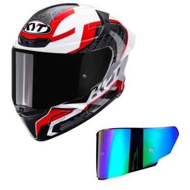 Imagem de Capacete KYT TT Revo Speeding Branco e Vermelho Mais Viseira Camaleão-Masculino