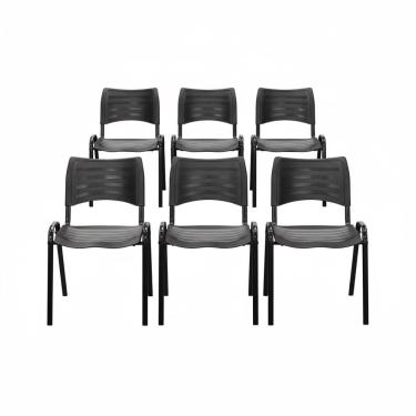 Imagem de Kit 6 Cadeiras Iso Fixa Empilhável Reforçada para Recepção, Escritório, Igreja Cor Preta - Combo Stock
