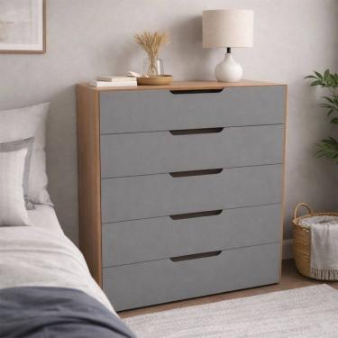 Imagem de Cômoda Madri 5 Gavetas Cinza/Freijó - Politorno