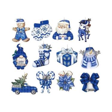 Imagem de Enfeites De Natal Em Forma De Gnomo De Madeira Azul, Decoração Vintage