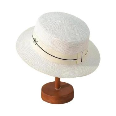 Imagem de Chapéu Panamá Feminino De Palha Com Aba Larga E Letras Bordadas, Chapé