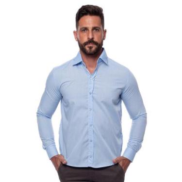 Imagem de Camisa Social Masculina Slim Manga Longa Lisa Não Amassa - Teodoro, Az