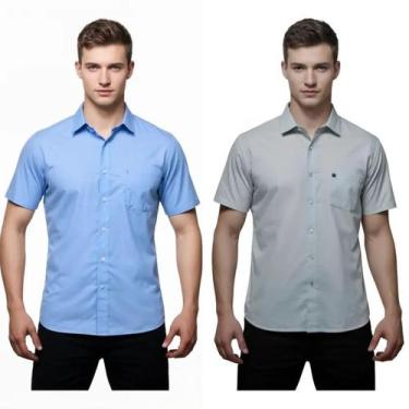 Imagem de Kit 2 Camisas Sociais Microleve Manga Curta cor:Azul Turquesa,CinzaTam