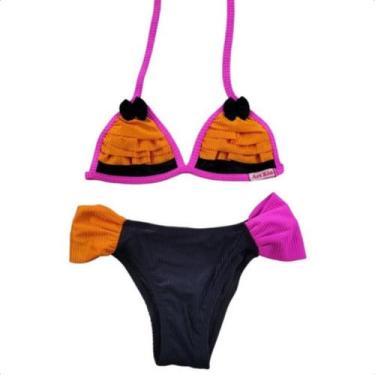 Imagem de Biquíni Infantil Bebe Babado Lacinho Proteção Solar 02 Ao 12 Menina Mo