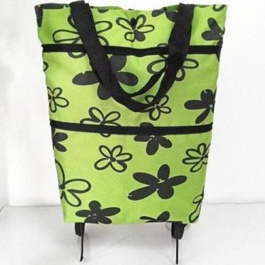 Imagem de bolsa de compras dobrável com rodas para feira Cor:Verde Estampa - oem