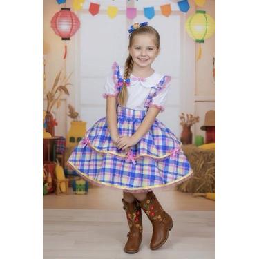 Imagem de Conjunto Infantil Junino Camisa e Salopete Xadrez Rosa e Azul - no-bra