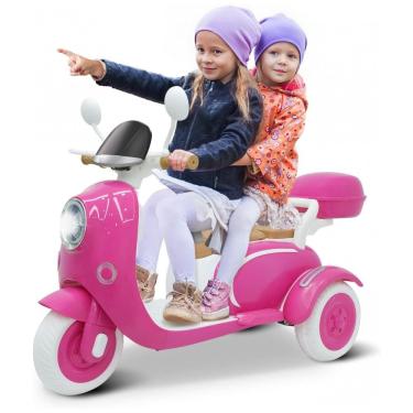 Imagem de Moto Elétrica Infantil Letsgoride 12V Rosa 2 Lugares 3 Rodas com Controle Remoto, Baú, Bluetooth, LED e Buzina 2x50W