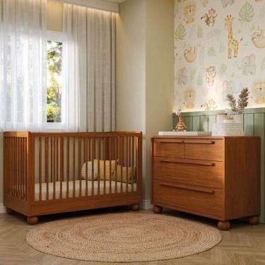 Imagem de Conjunto Berço e Cômoda em Madeira Maciça Baby Orbi Casatema Madeiraoriginals Canela
