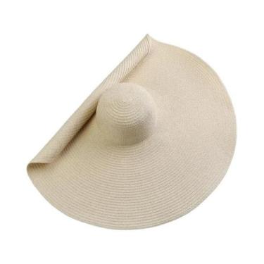 Imagem de Chapéu De Sol Feminino Dobrável De Palha Com Aba Larga De 70cm, Proteç