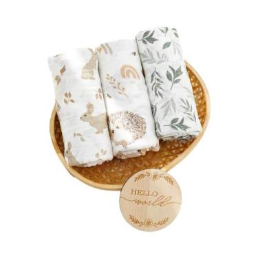 Imagem de Conjunto De Swaddles De Musselina Para Bebês 3 Peças 100% Algodão Para
