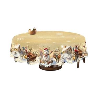 Imagem de Toalha De Mesa Estampada Em Dourado Feliz Natal Com Padrão Retrô De Pa